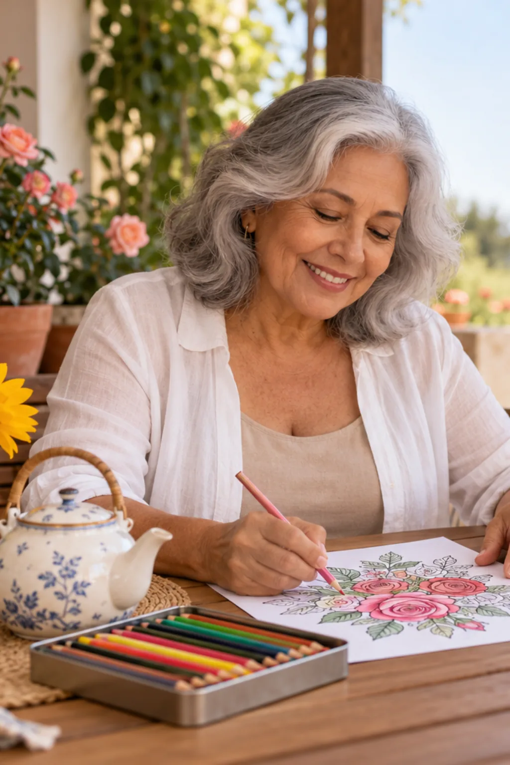 desenhos do livro The Language of Flowers da Coco Wyo para colorir — exemplo criado na Desenhos pra Colorir