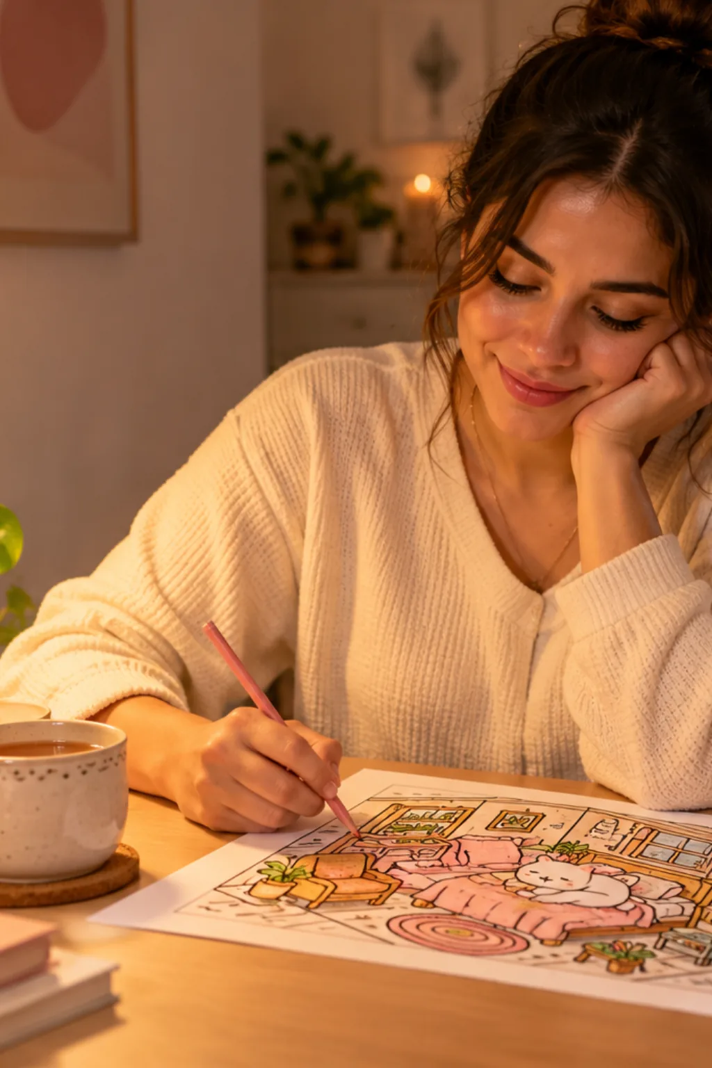desenhos do livro Tiny World da Coco Wyo para colorir — exemplo criado na Desenhos pra Colorir