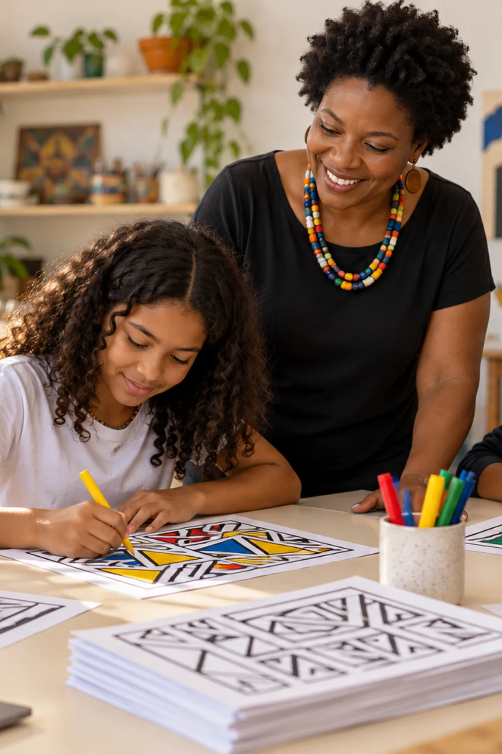 desenhos inspirados na arte Ndebele para colorir — exemplo criado na Desenhos pra Colorir