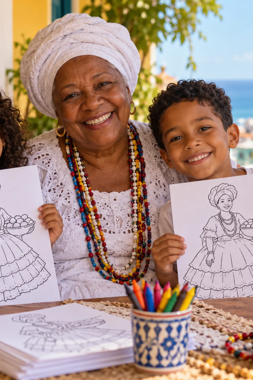 desenhos de baianas do acarajé para colorir — exemplo criado na Desenhos pra Colorir