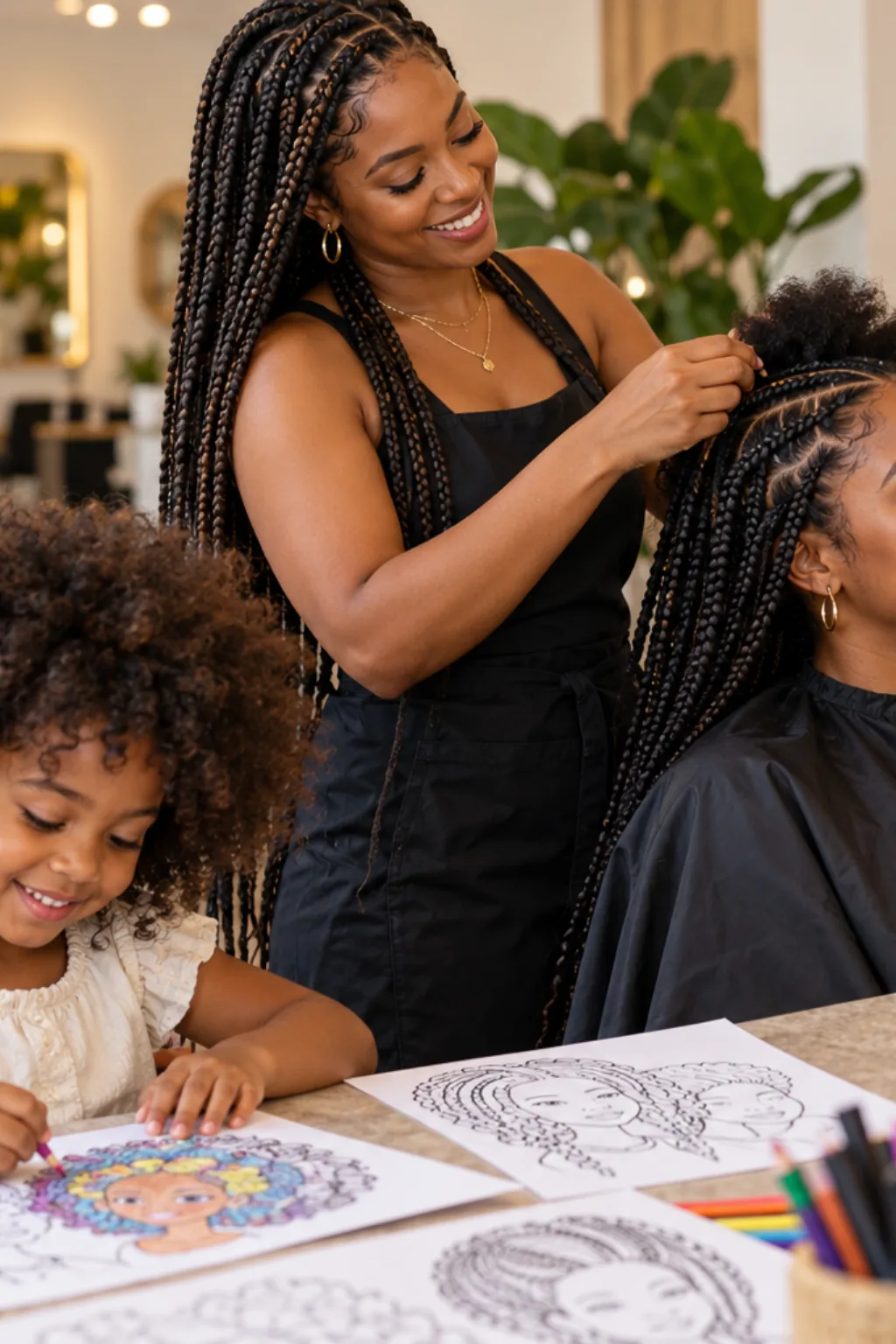 desenho de cabelo afro para colorir — exemplo criado na Desenhos pra Colorir