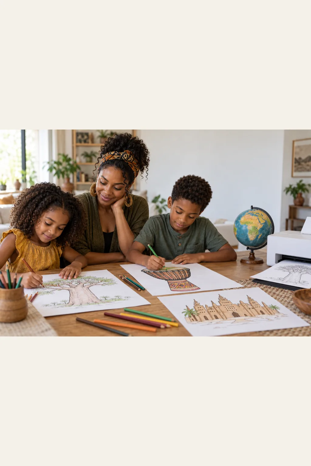 desenhos da cultura africana para colorir — exemplo criado na Desenhos pra Colorir