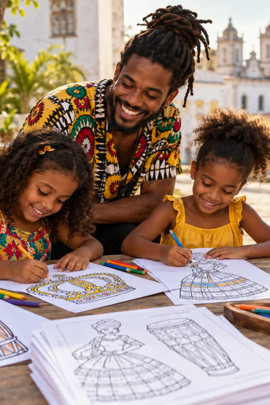 desenhos da cultura afro-brasileira para colorir — exemplo criado na Desenhos pra Colorir