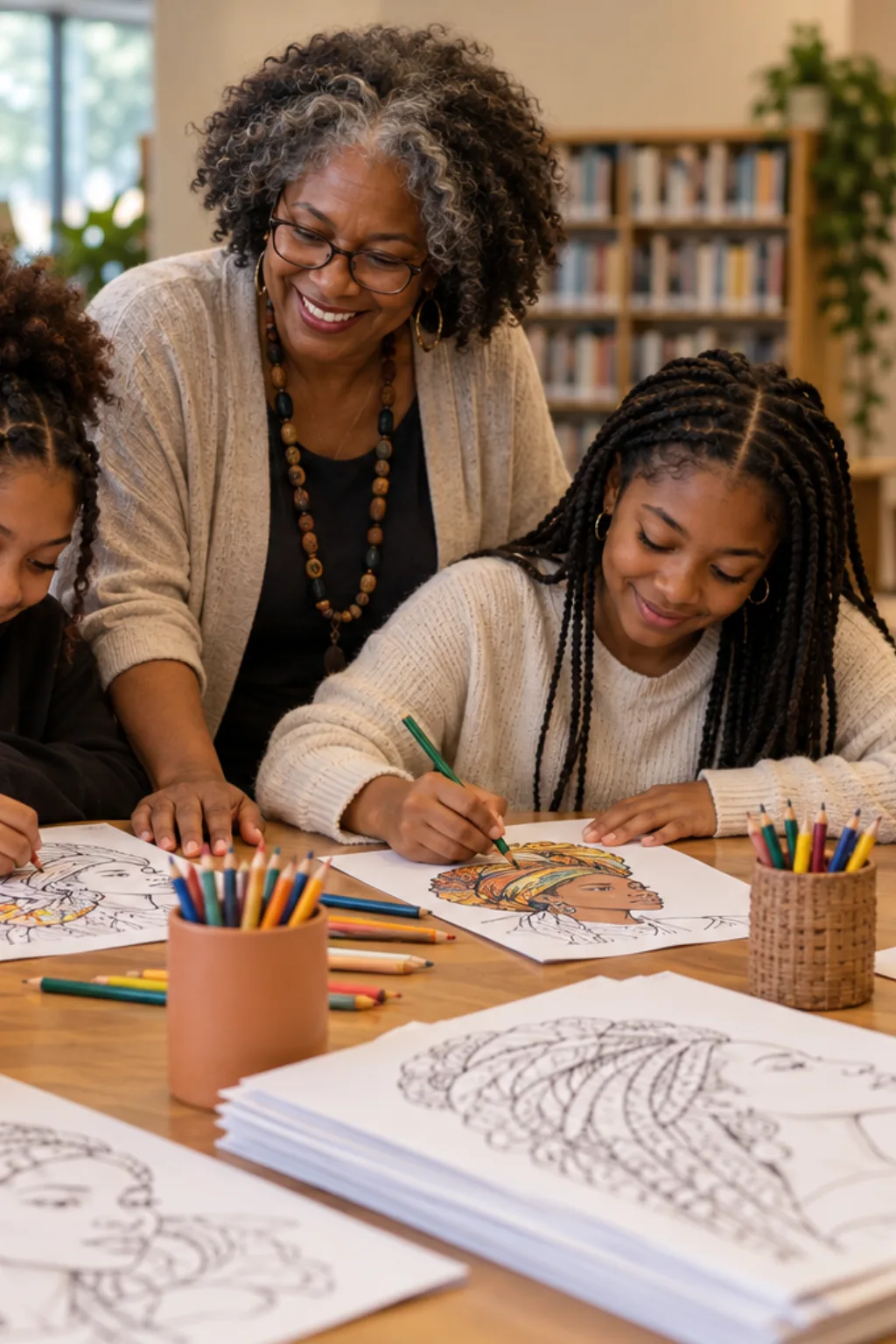 desenho de mulher negra para colorir — exemplo criado na Desenhos pra Colorir