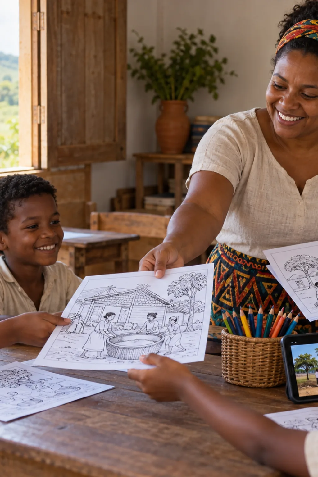 desenhos de quilombolas para colorir — exemplo criado na Desenhos pra Colorir