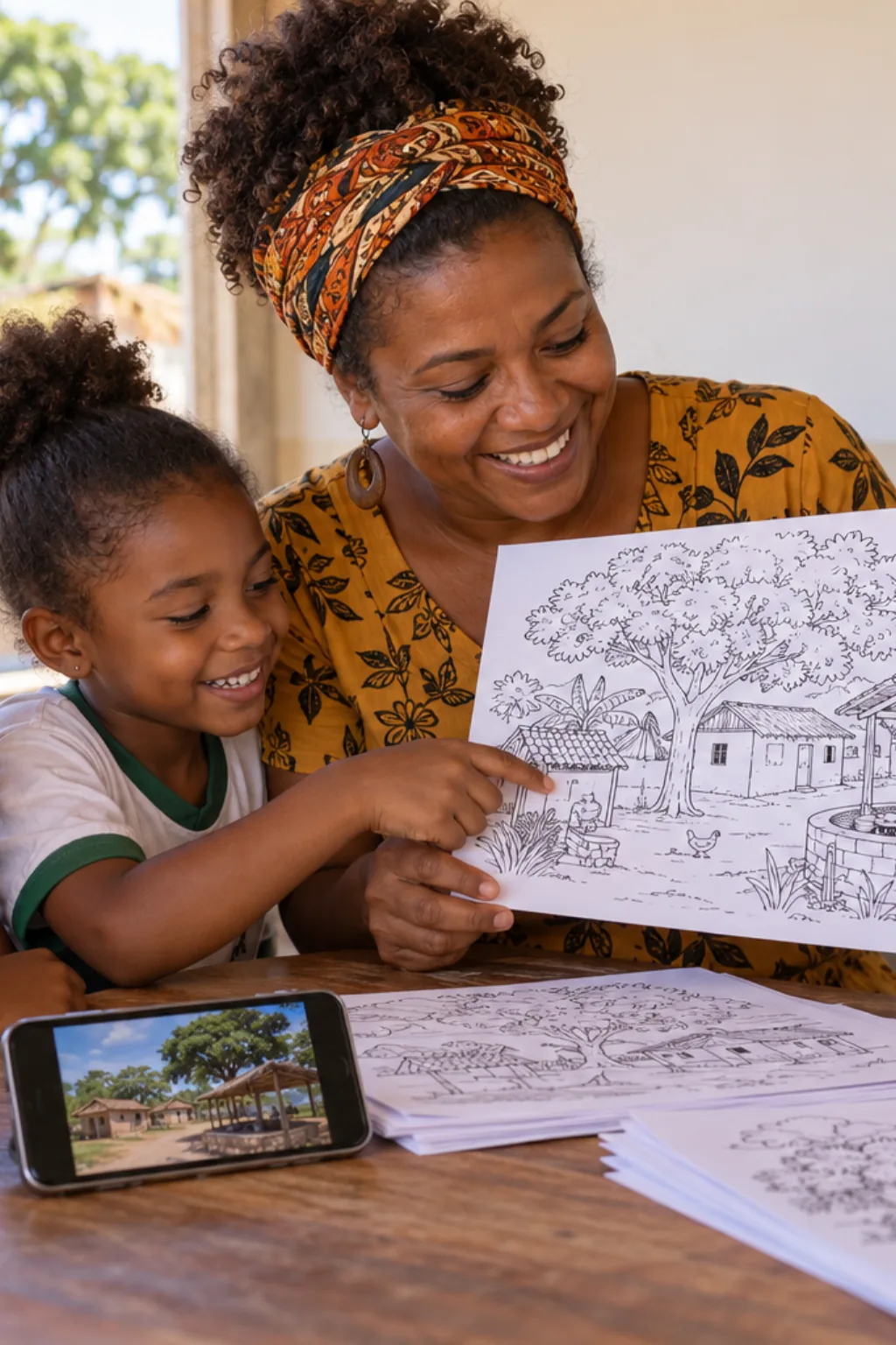 desenhos de quilombos para colorir — exemplo criado na Desenhos pra Colorir