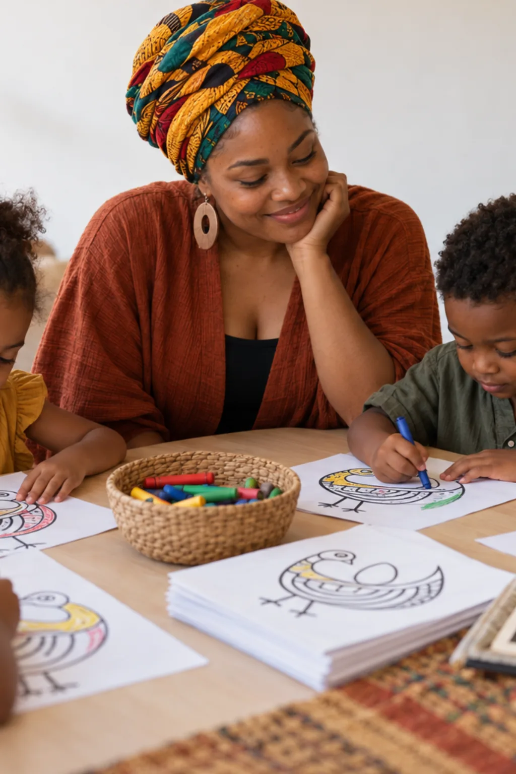 desenhos do símbolo Sankofa para colorir — exemplo criado na Desenhos pra Colorir