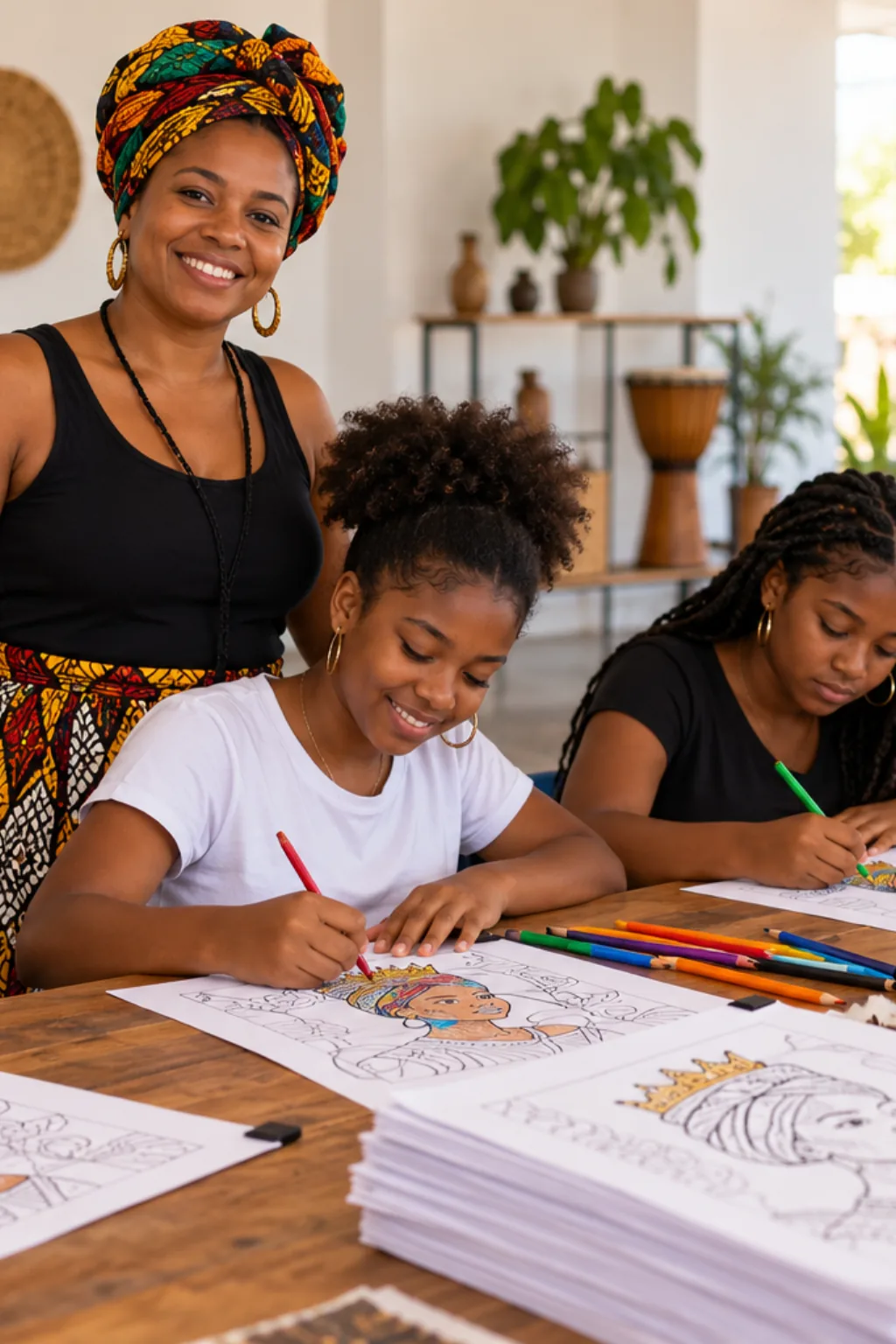 desenhos de Tereza de Benguela para colorir — exemplo criado na Desenhos pra Colorir