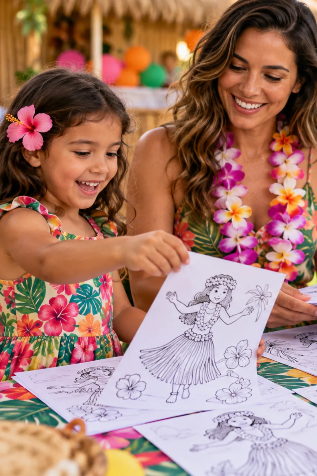 desenhos de dança havaiana para colorir — exemplo criado na Desenhos pra Colorir