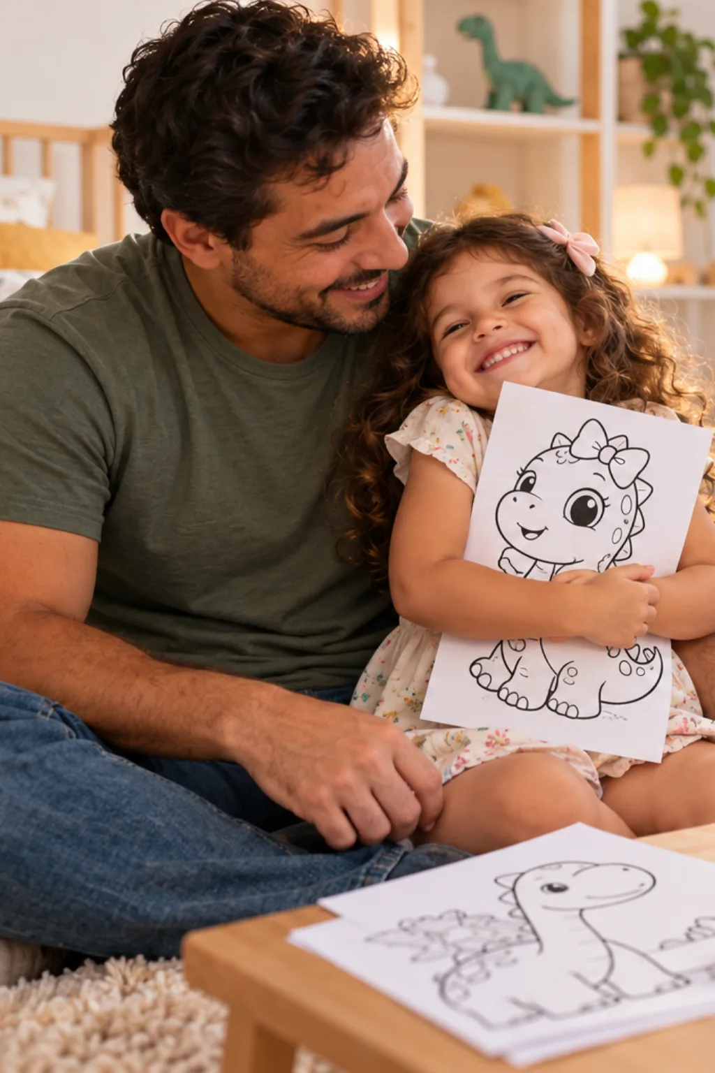 desenhos de dinossauros fofos para colorir — exemplo criado na Desenhos pra Colorir
