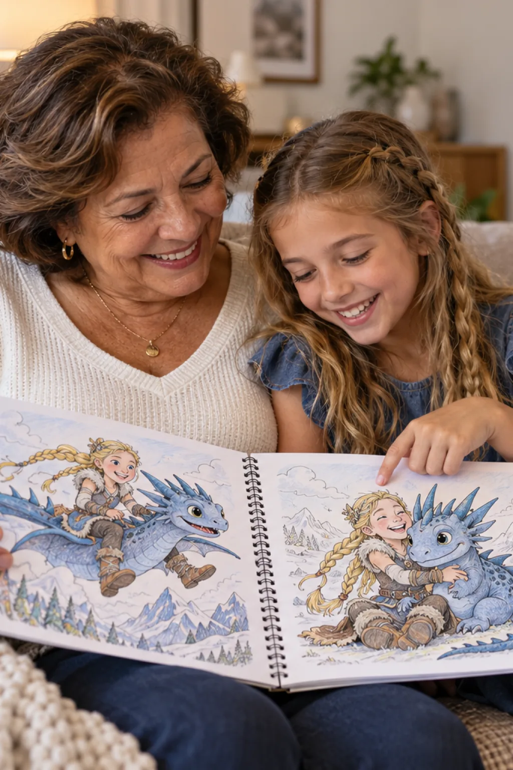 desenhos da Astrid e da Tempestade de Como Treinar Seu Dragão para colorir — exemplo criado na Desenhos pra Colorir