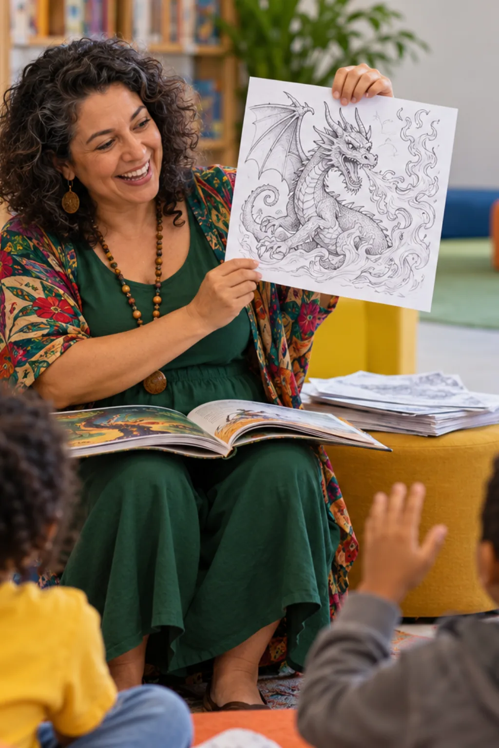 desenho de dragão de fogo para colorir — exemplo criado na Desenhos pra Colorir