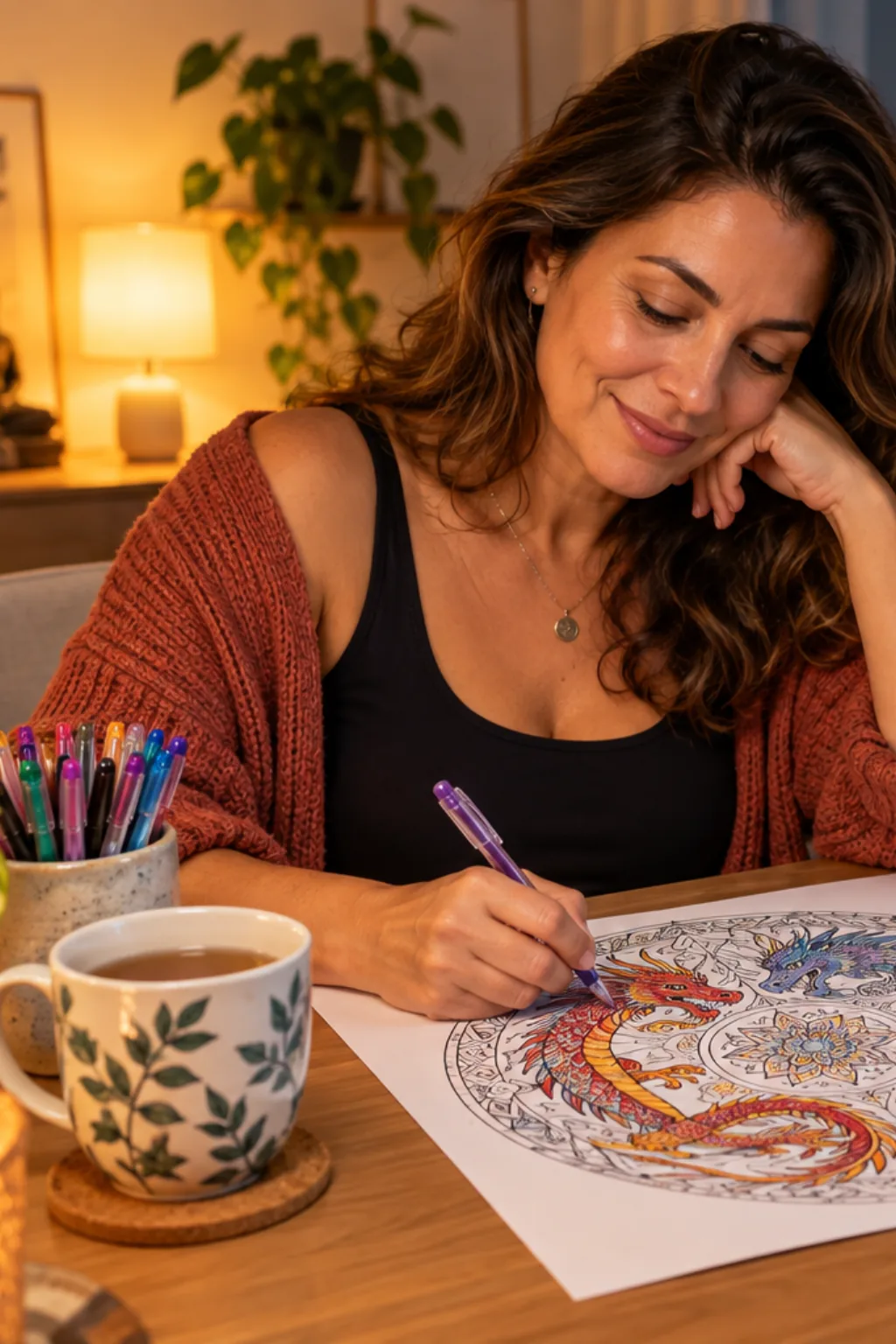 desenhos de mandalas de dragão para colorir — exemplo criado na Desenhos pra Colorir