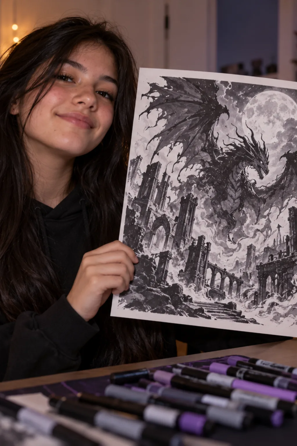 desenhos de dragões das sombras para colorir — exemplo criado na Desenhos pra Colorir