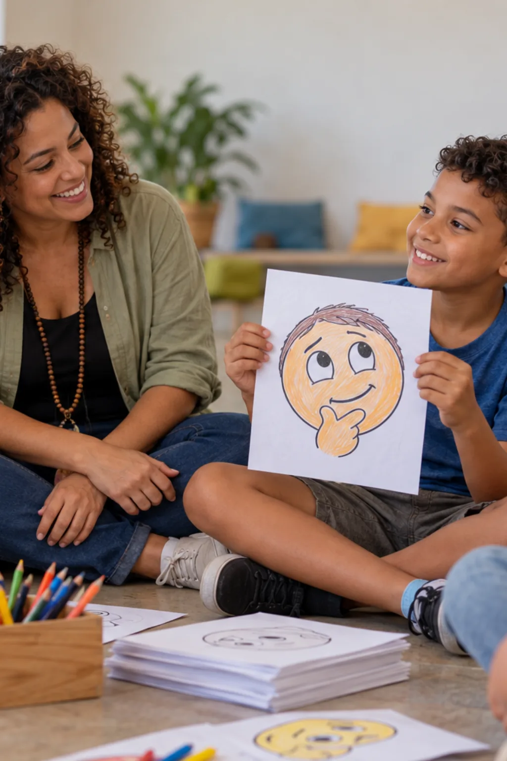 desenhos de emoji pensativo para colorir — exemplo criado na Desenhos pra Colorir