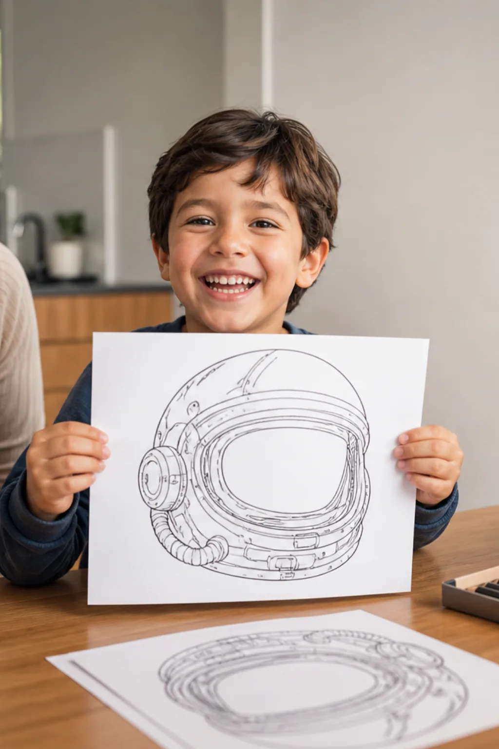 desenhos de capacete de astronauta para colorir — exemplo criado na Desenhos pra Colorir