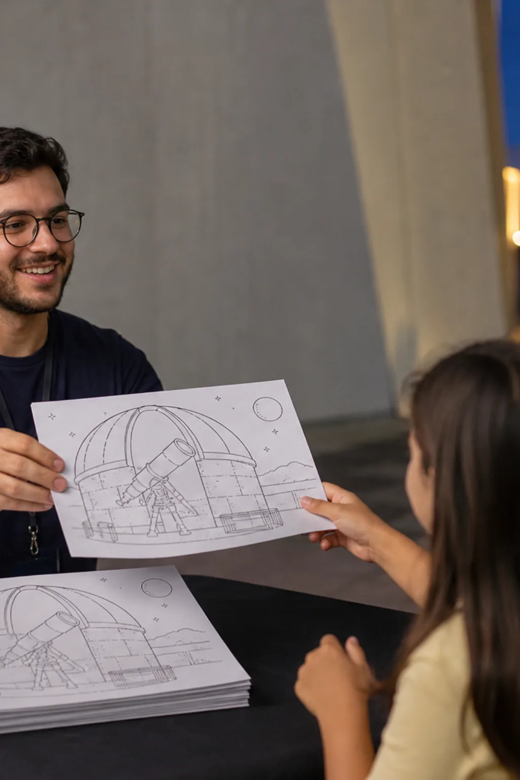 desenhos de observatório astronômico para colorir — exemplo criado na Desenhos pra Colorir
