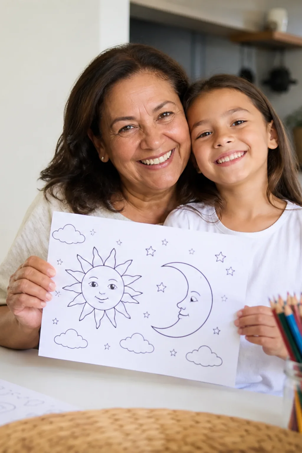 desenhos do sol e da lua para colorir — exemplo criado na Desenhos pra Colorir