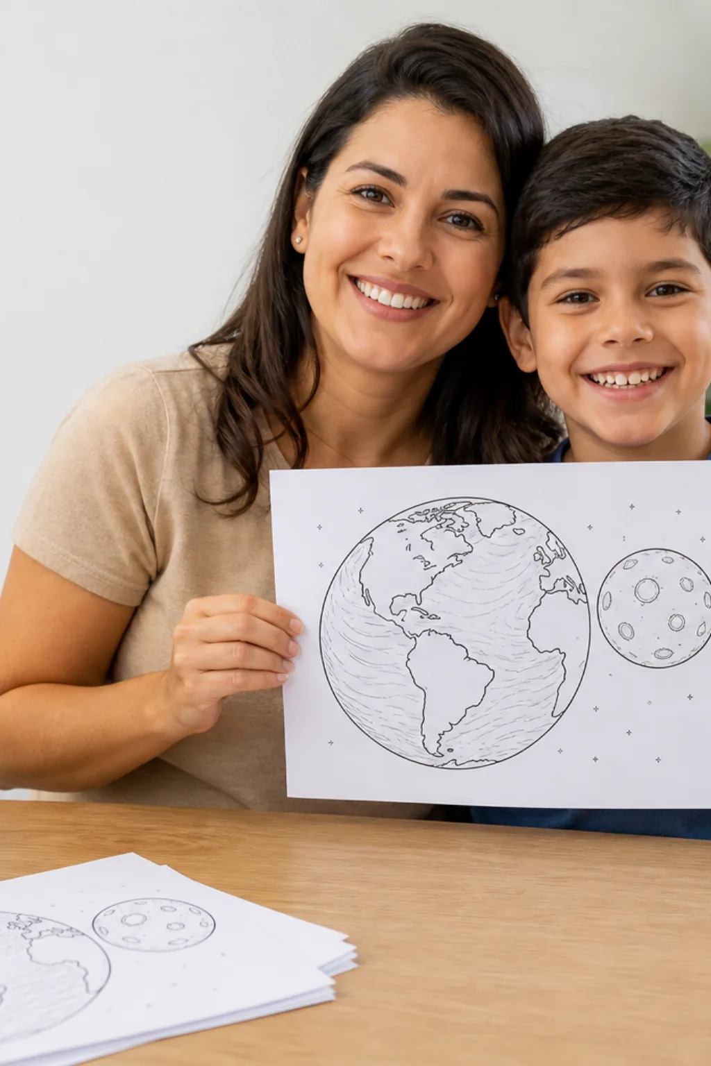 desenhos da terra e da lua para colorir — exemplo criado na Desenhos pra Colorir