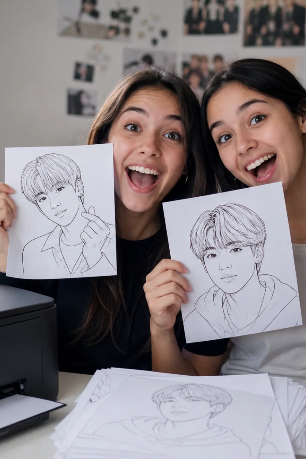 desenhos das Guerreiras do K-pop para colorir — exemplo criado na Desenhos pra Colorir