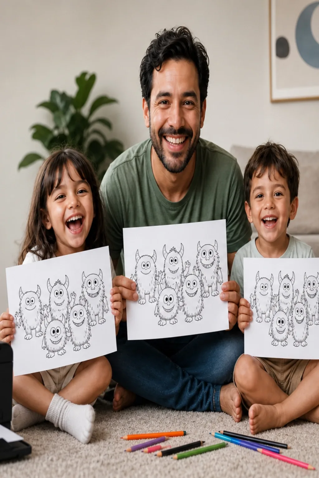 desenhos dos Sete Monstrinhos para colorir — exemplo criado na Desenhos pra Colorir