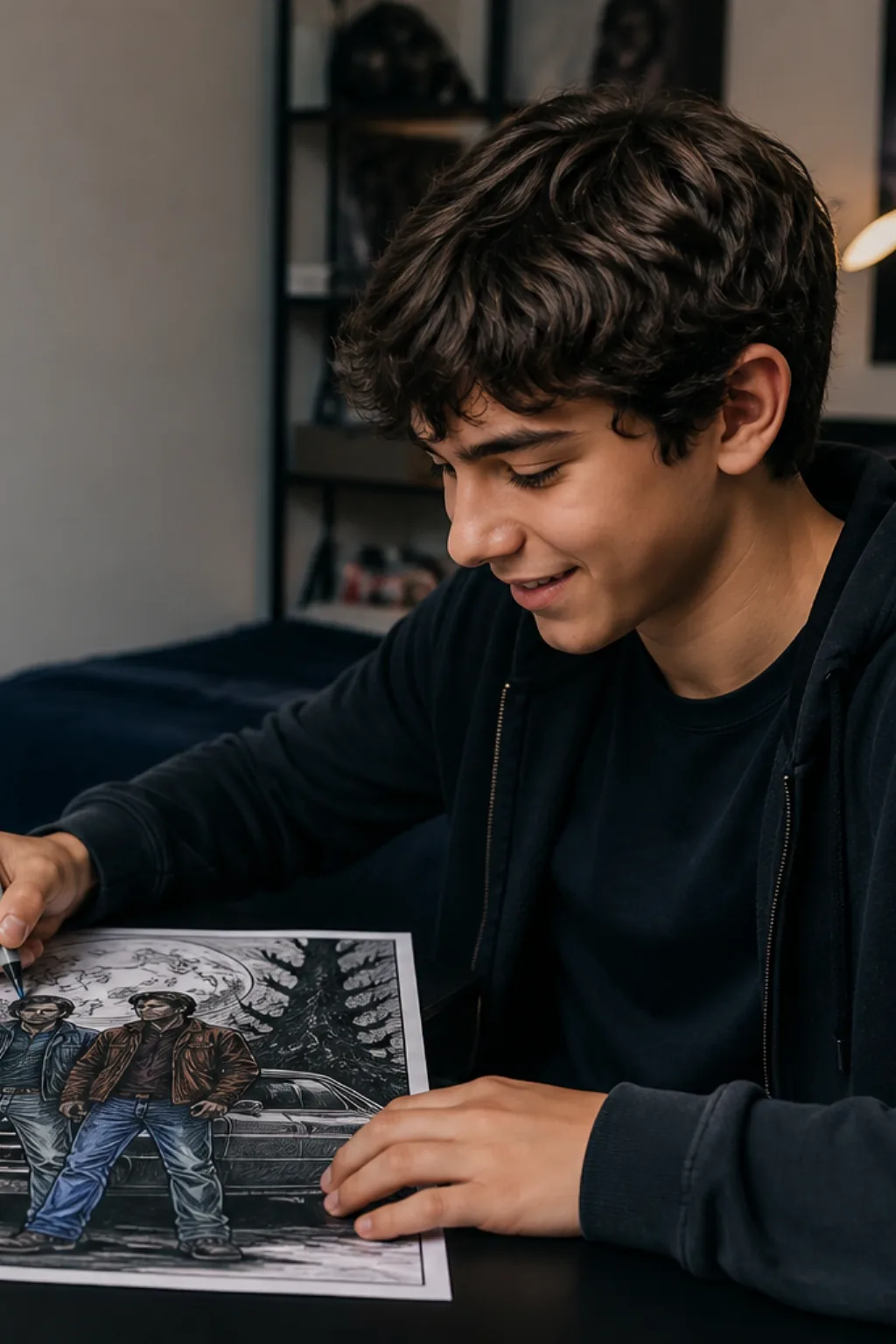 desenhos da série Supernatural para colorir — exemplo criado na Desenhos pra Colorir