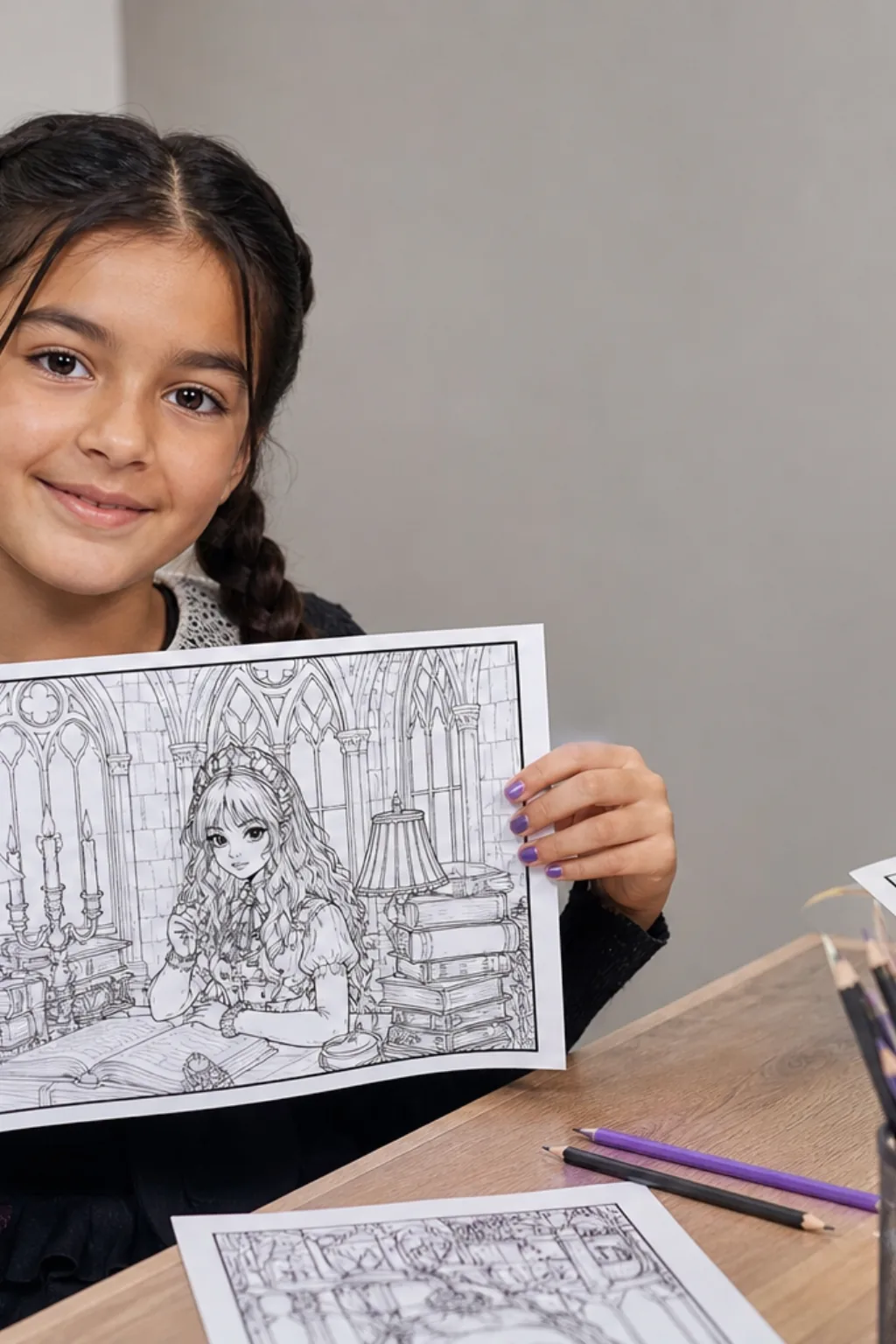 desenhos da Wandinha para colorir — exemplo criado na Desenhos pra Colorir