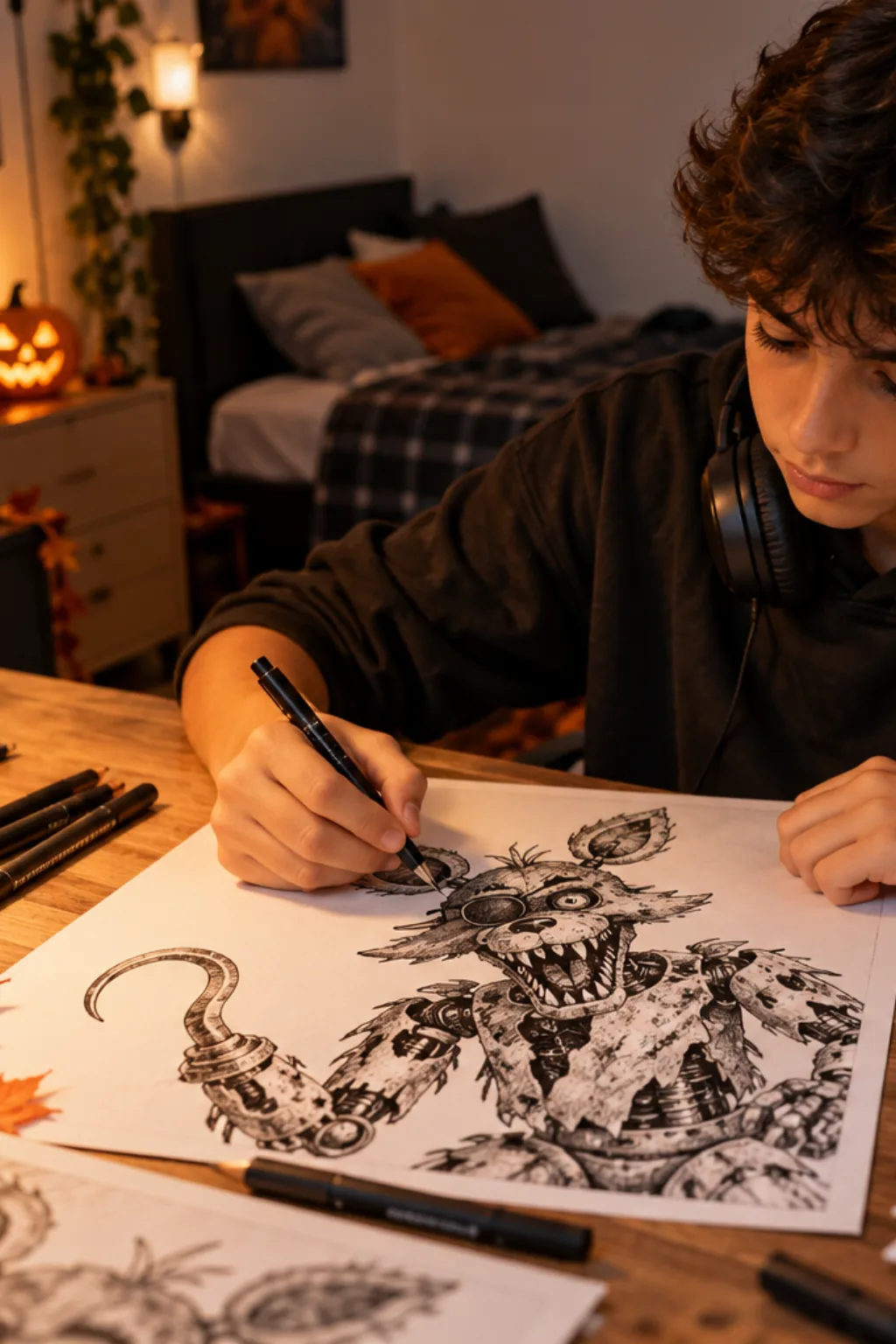 desenhos do Nightmare Foxy de Five Nights at Freddy's para colorir — exemplo criado na Desenhos pra Colorir