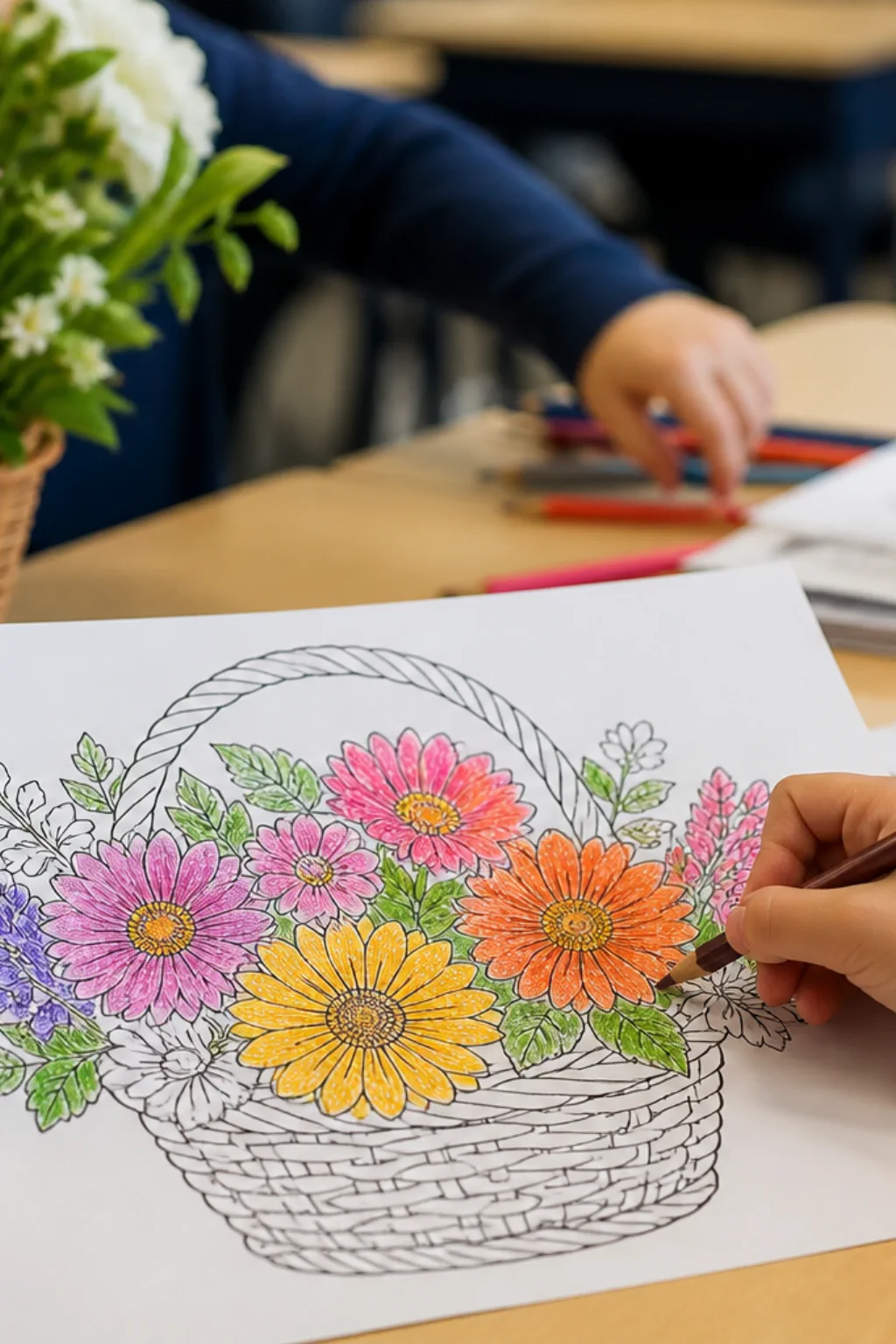 desenhos de cesta de flores para colorir - 2