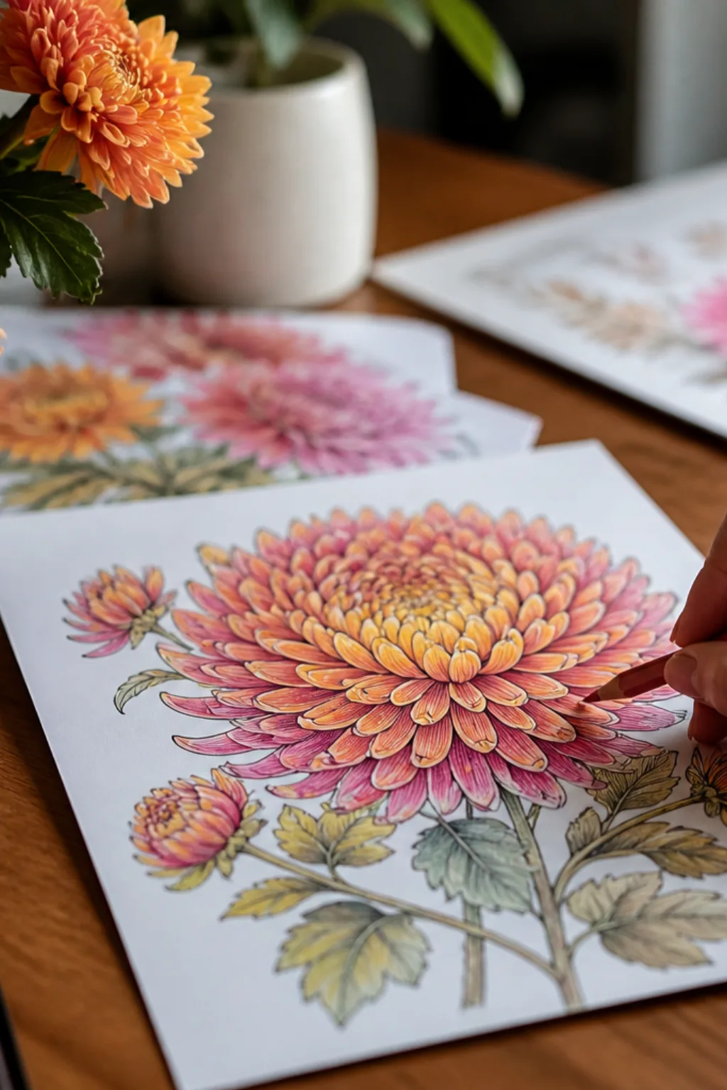 desenhos de crisântemos para colorir - 2