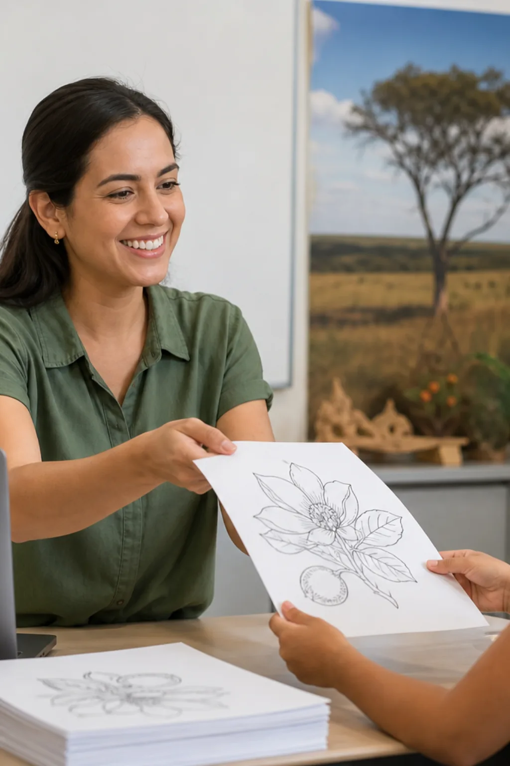 desenhos de flores de pequi para colorir — exemplo criado na Desenhos pra Colorir