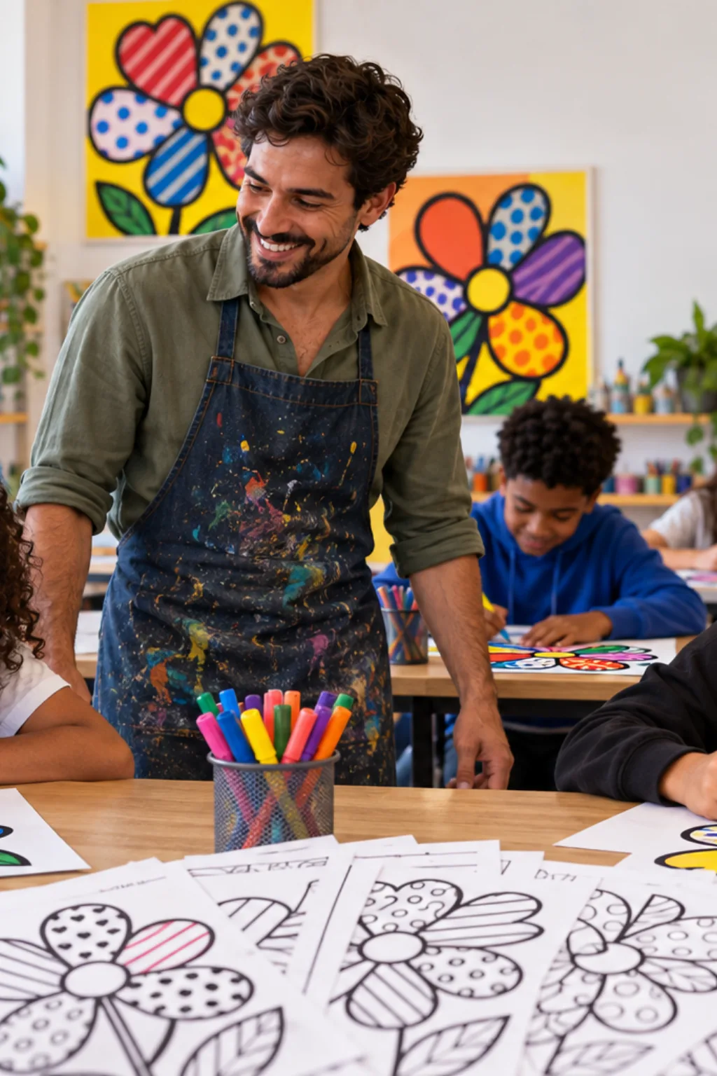desenhos de flores de Romero Britto para colorir — exemplo criado na Desenhos pra Colorir