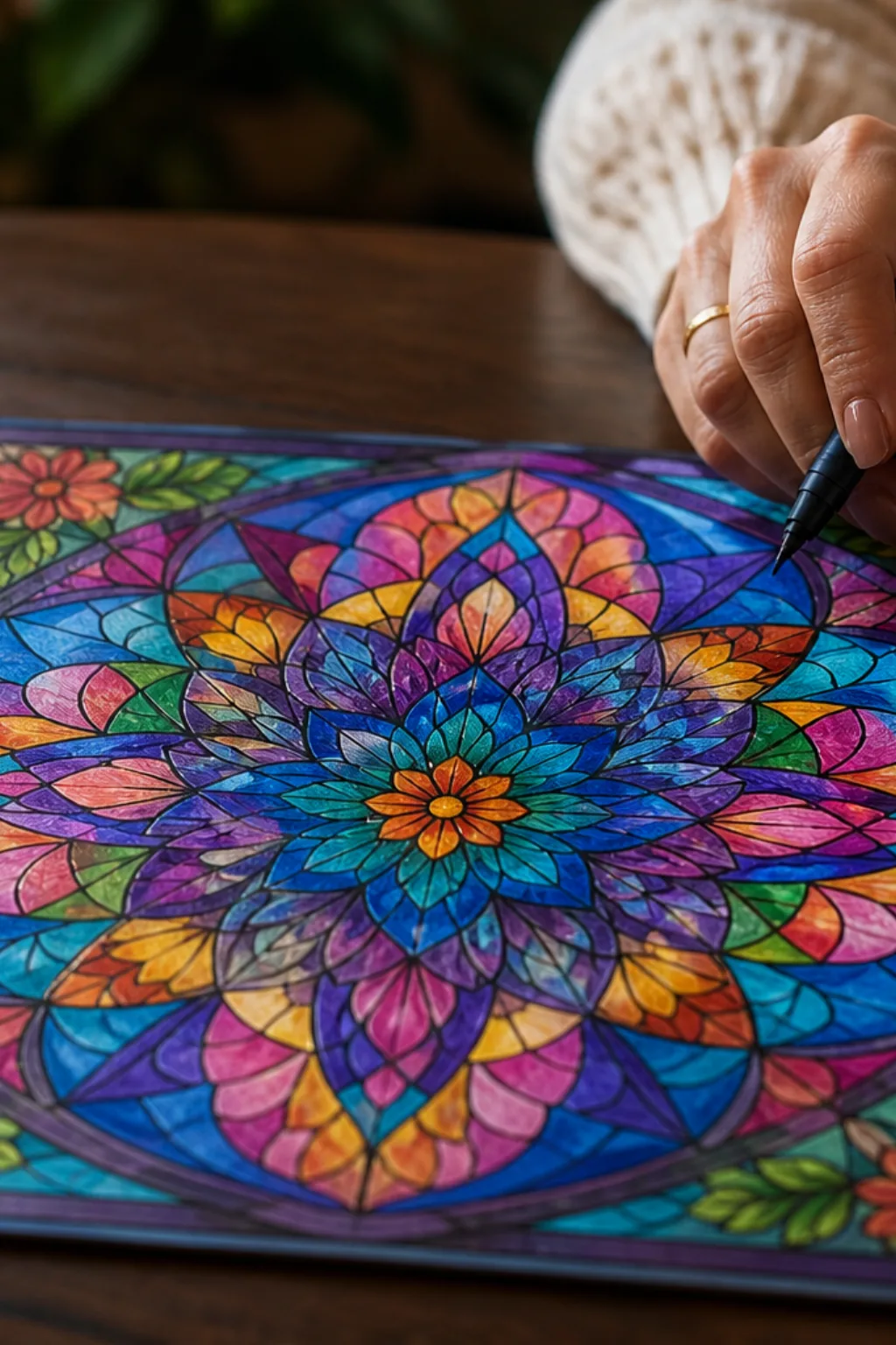 desenhos de vitrais de flores para colorir - 2