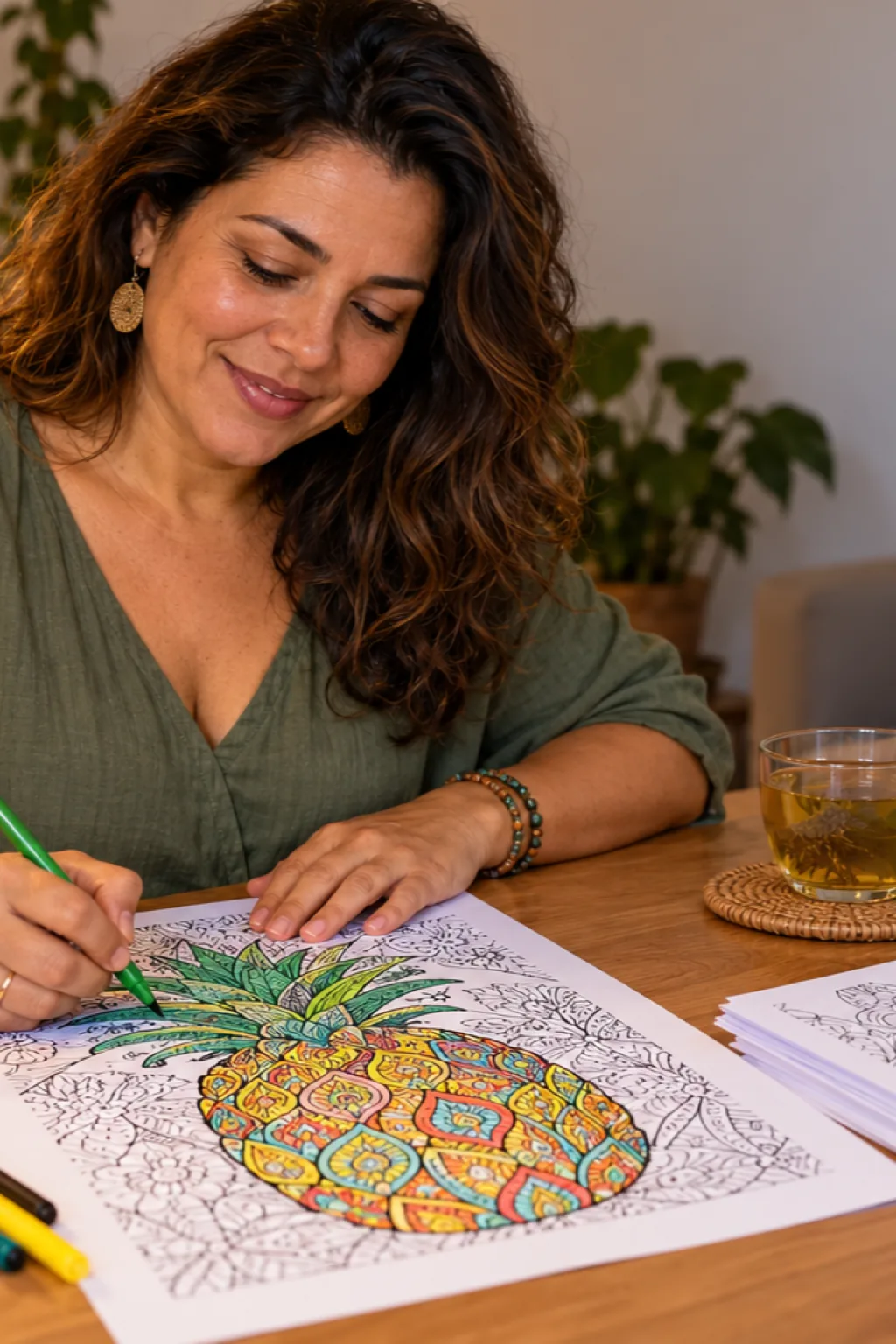 desenhos de abacaxi para colorir — exemplo criado na Desenhos pra Colorir