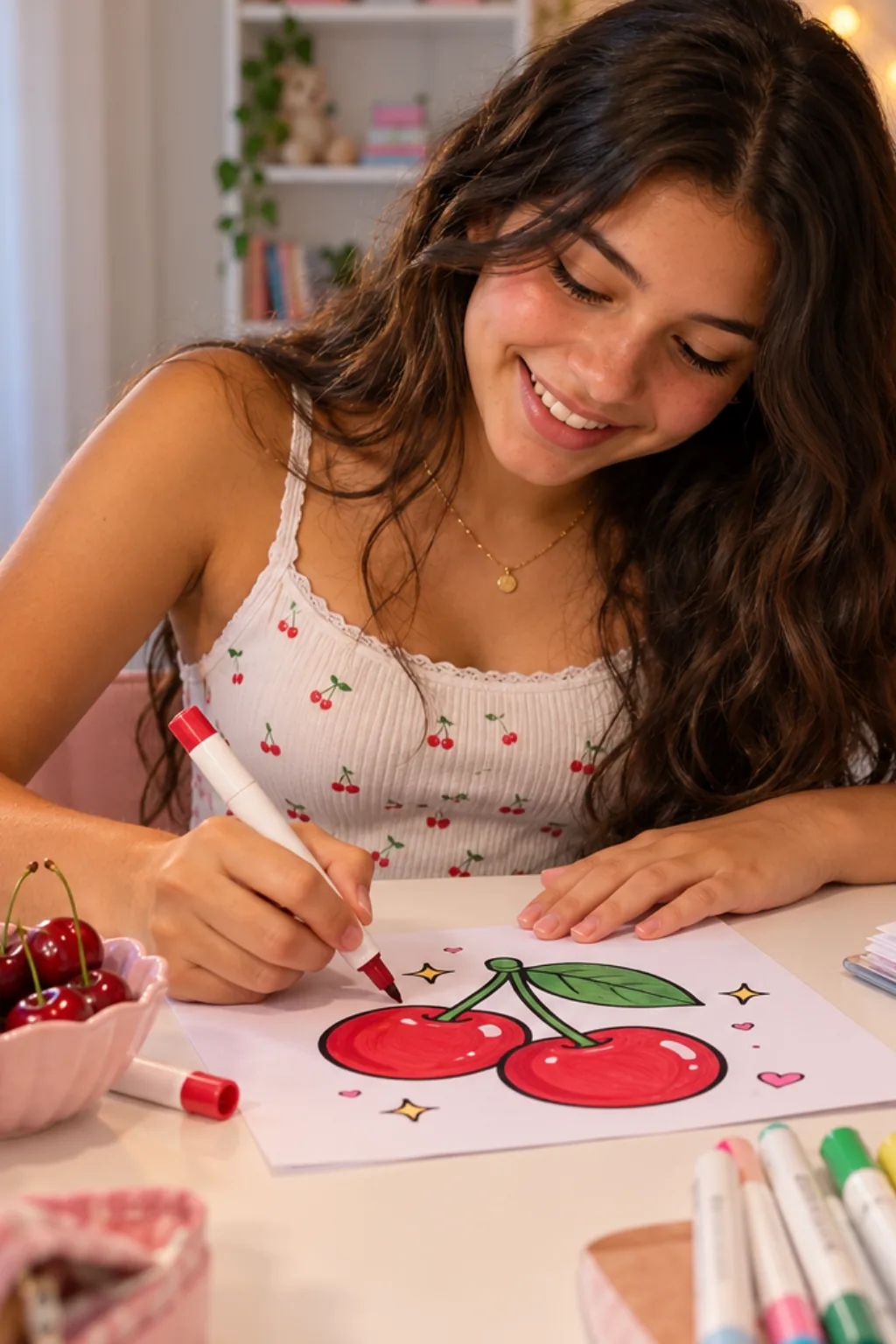 desenhos de cereja para colorir — exemplo criado na Desenhos pra Colorir