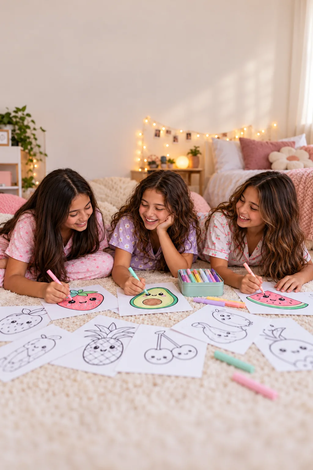 desenhos de frutas kawaii para colorir — exemplo criado na Desenhos pra Colorir