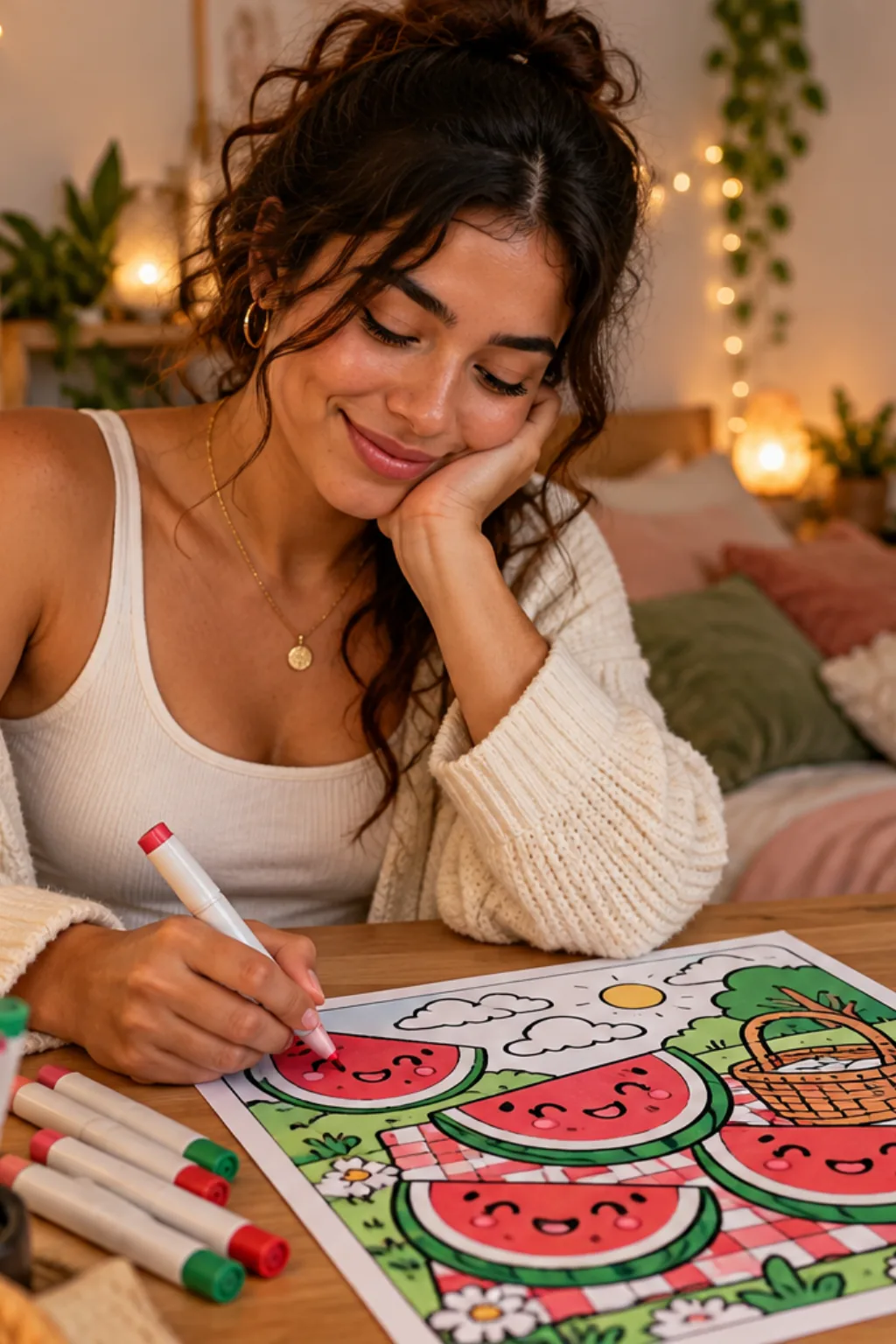 desenhos de melancia da Bobbie Goods para colorir — exemplo criado na Desenhos pra Colorir