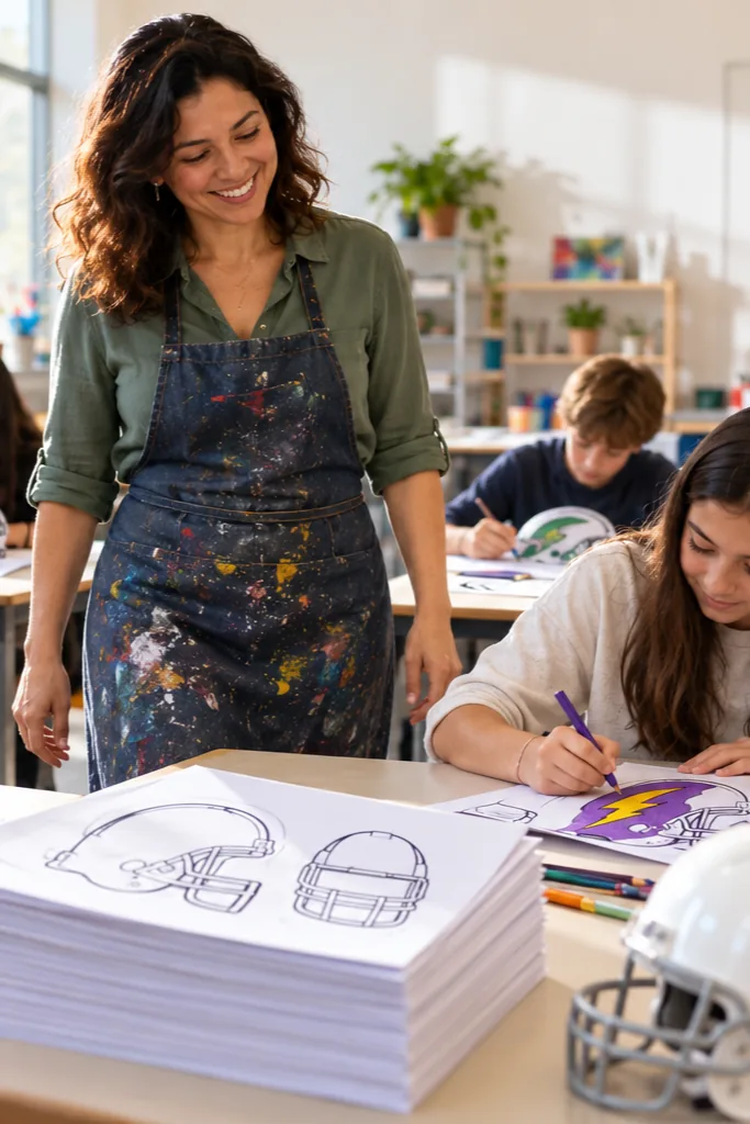 desenhos de capacetes de futebol americano para colorir — exemplo criado na Desenhos pra Colorir