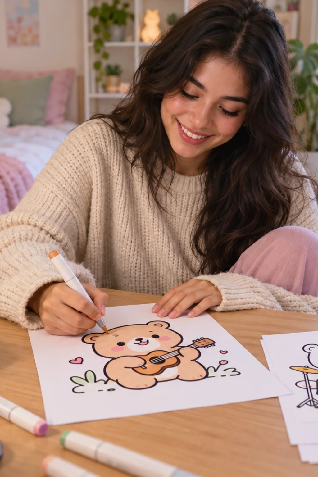 desenhos de instrumentos musicais da Bobbie Goods para colorir — exemplo criado na Desenhos pra Colorir