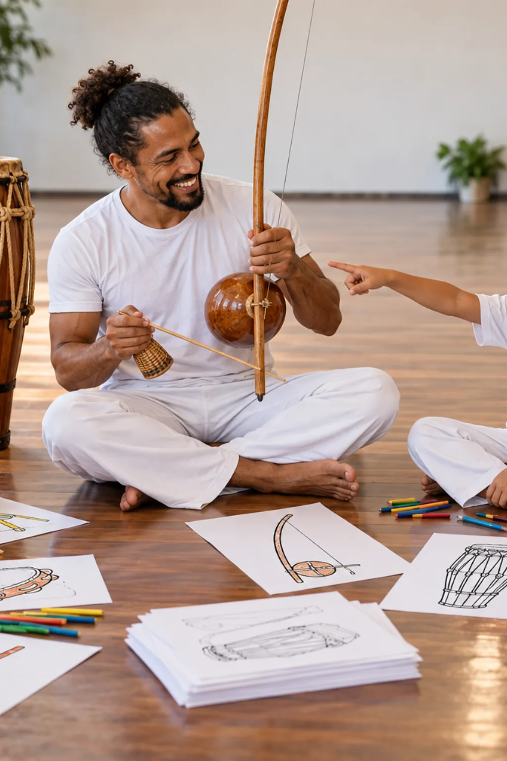 desenhos de instrumentos da capoeira para colorir — exemplo criado na Desenhos pra Colorir