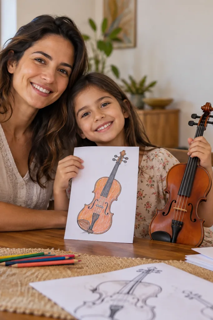 desenhos de instrumentos de corda para colorir — exemplo criado na Desenhos pra Colorir