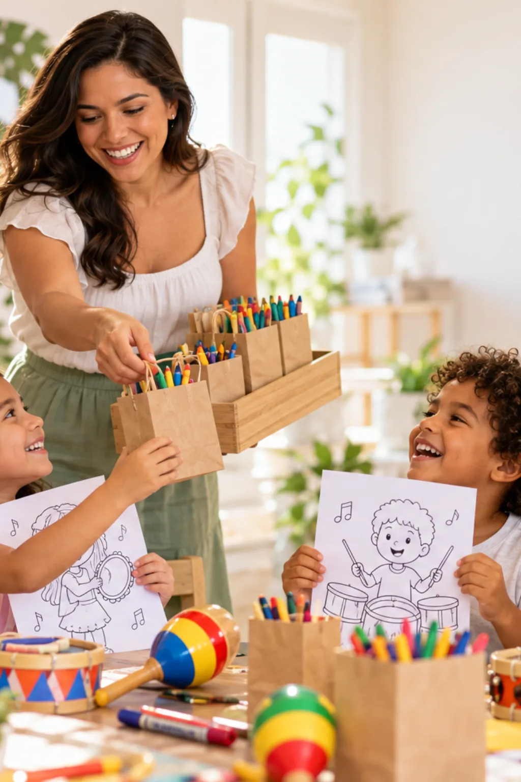 desenhos de crianças tocando instrumentos para colorir — exemplo criado na Desenhos pra Colorir