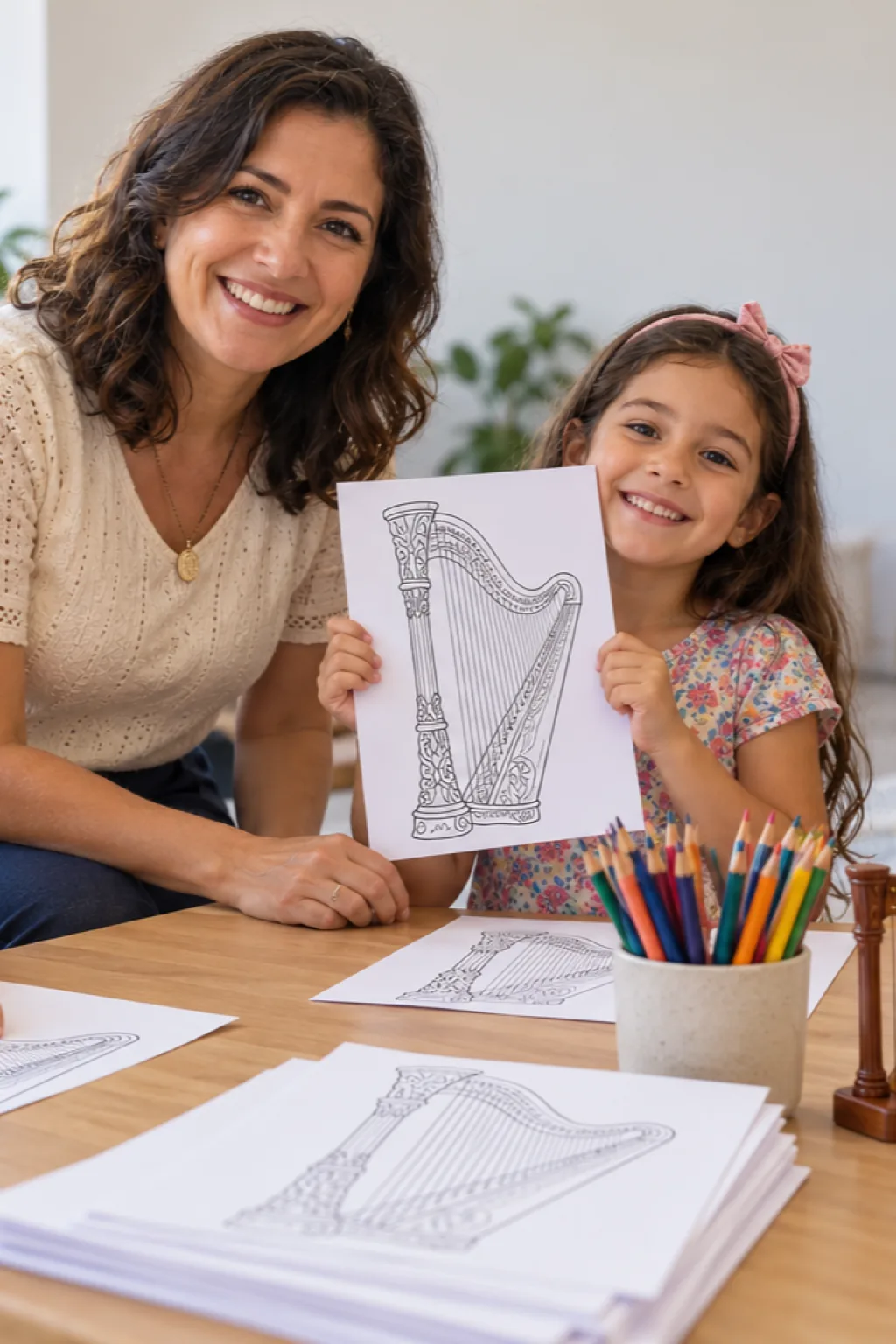 desenhos de harpa para colorir — exemplo criado na Desenhos pra Colorir