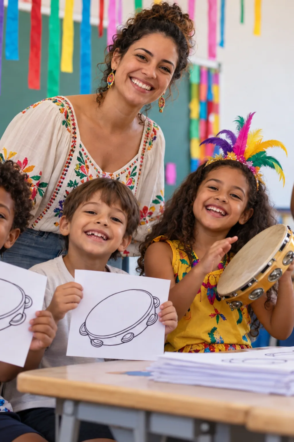 desenhos de pandeiro para colorir — exemplo criado na Desenhos pra Colorir