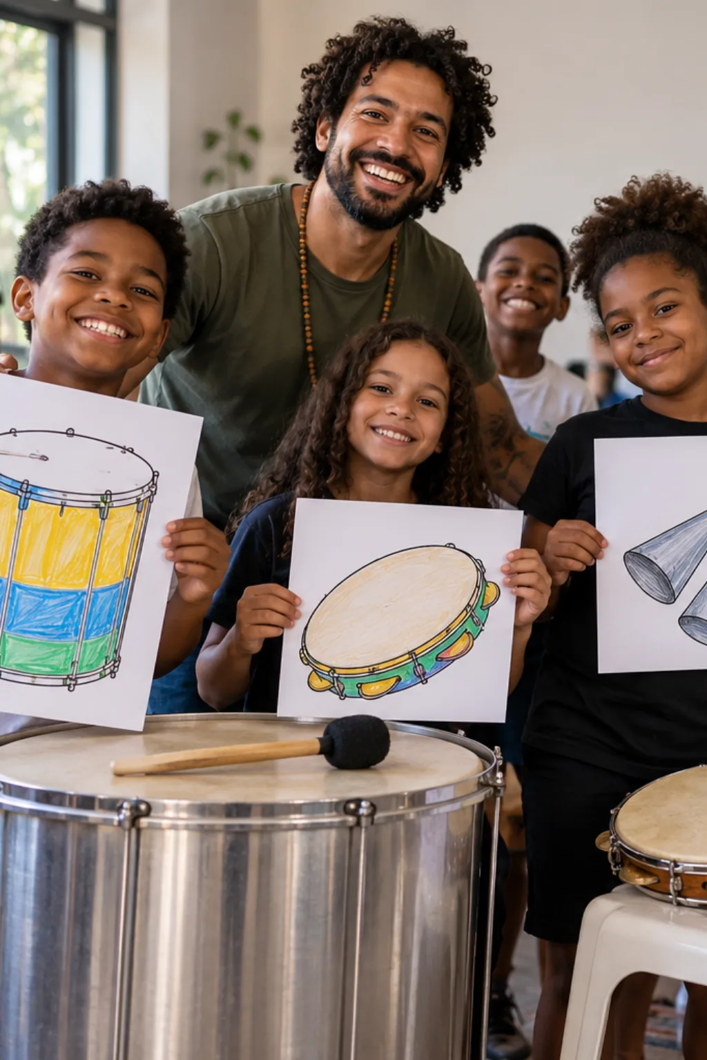 desenhos de instrumentos de percussão para colorir — exemplo criado na Desenhos pra Colorir