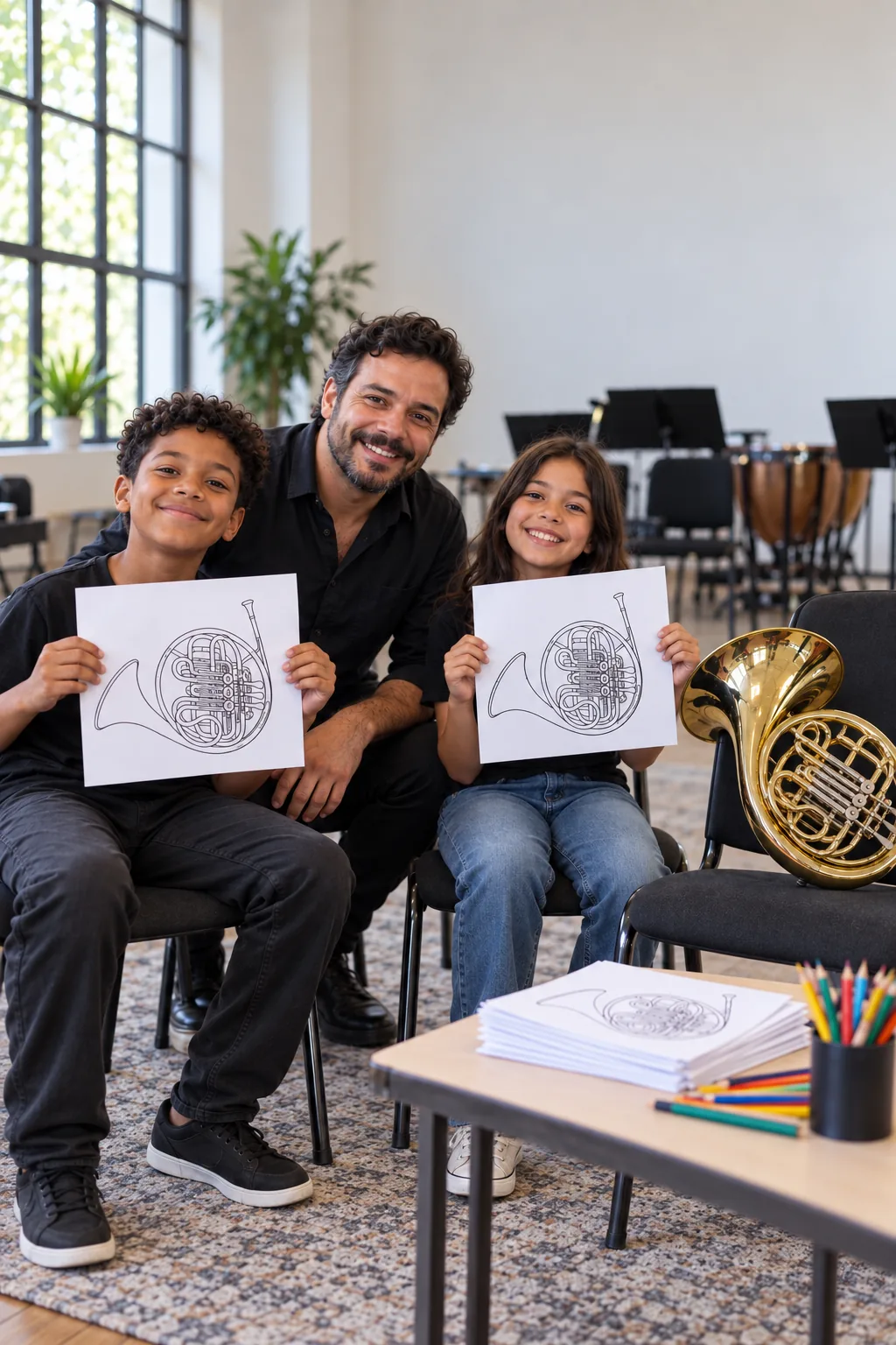 desenhos de trompa para colorir — exemplo criado na Desenhos pra Colorir