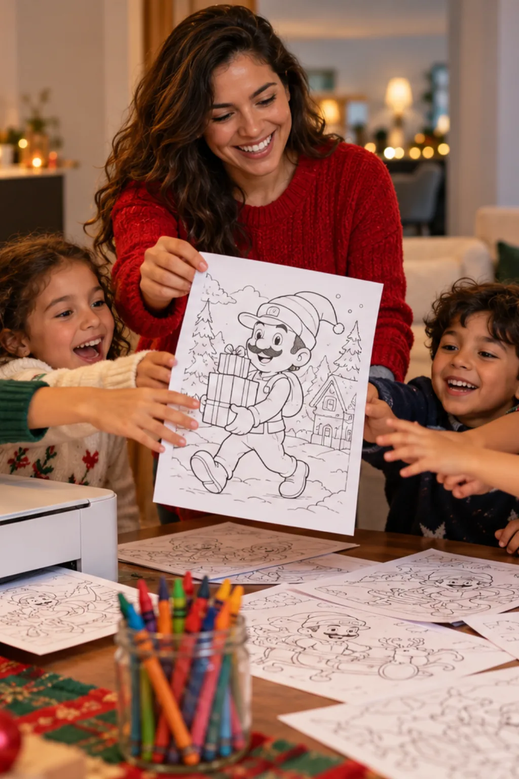 desenhos do Mario no Natal para colorir — exemplo criado na Desenhos pra Colorir