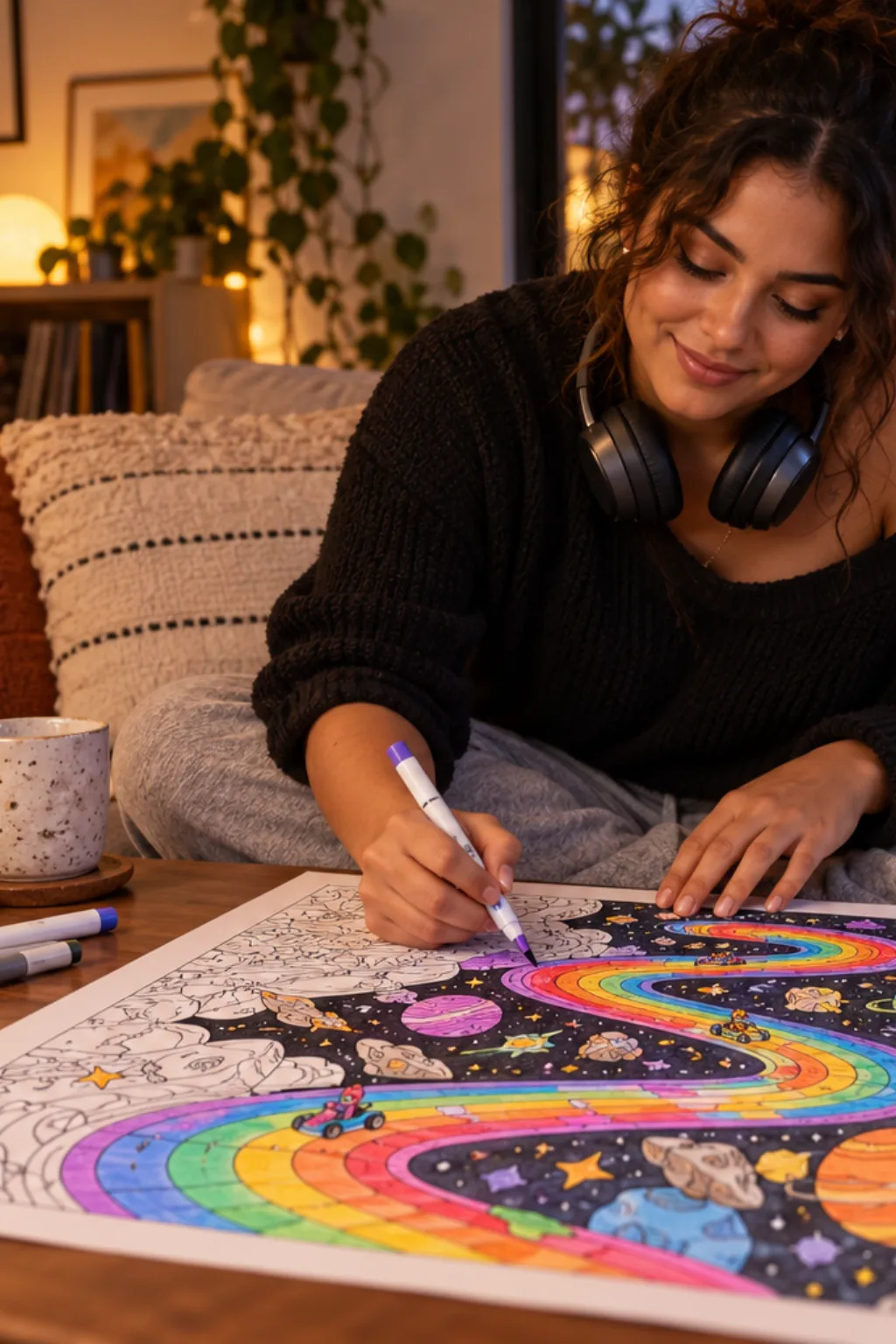 desenhos da pista Rainbow Road de Mario Kart para colorir — exemplo criado na Desenhos pra Colorir