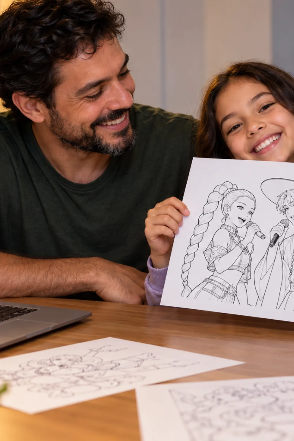 desenhos da Rumi e do Jinu de Guerreiras do K-pop para colorir — exemplo criado na Desenhos pra Colorir