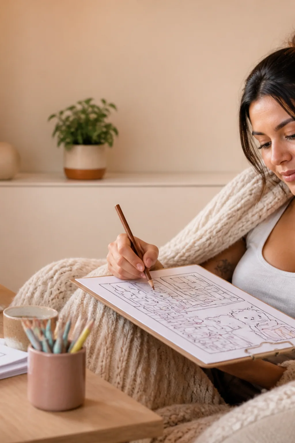 desenhos Fuzzy Hygge para colorir — exemplo criado na Desenhos pra Colorir